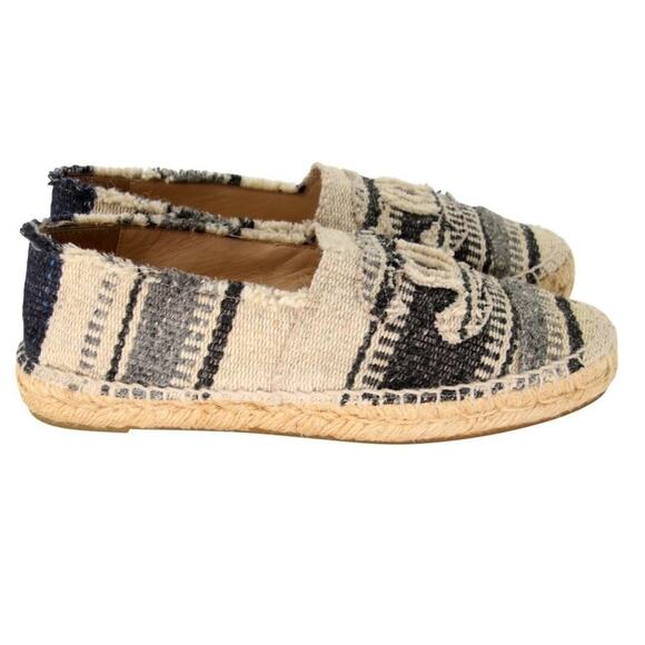 Chanel Espadrille 37 Striped Woven Canvas Cap Toe Cc Flats CC-0503N-0144 - Picture 6 of 11